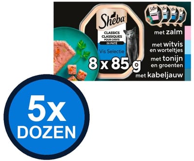 5x Sheba - Classic Alu Pate Vis Sel Multipack (8x85g) - Kattenvoer Natvoer - 680 g