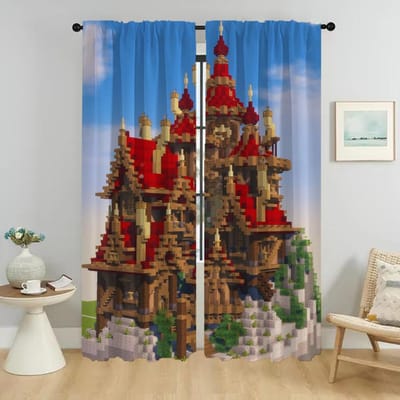 Gordijnen voor Woonkamer Gordijn voor Kamer 2 Panelen Mine-crafts Shades Home Interieur Gordijnen Scheidingswand Halloween Decoratie Kind W60xH90cmx2pcs-CL
