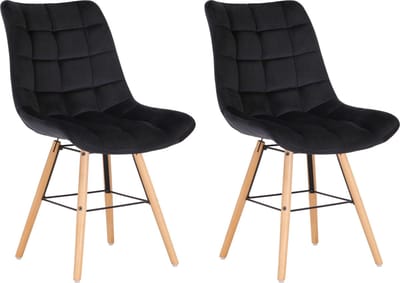 CLP Leni Set van 2 Stoelen - Zonder armleuning - Hout frame - Fluweel - zwart