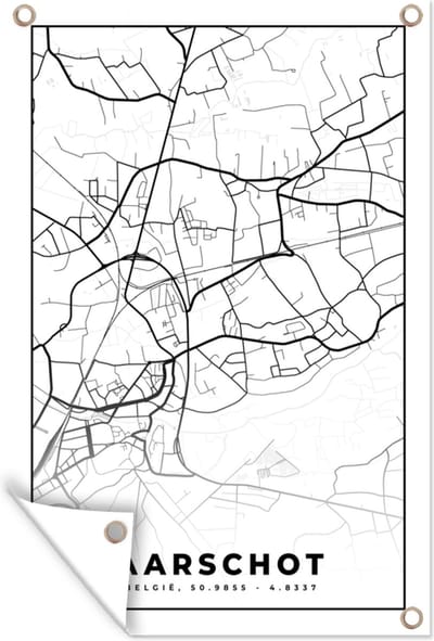 Muurdecoratie Stadskaart – Zwart Wit - Kaart – Aarschot – België – Plattegrond - 120x180 cm - Tuinposter - Tuindoek