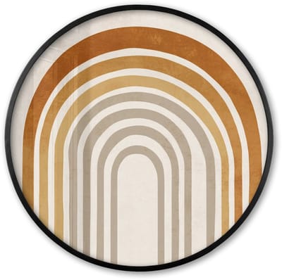 Poster in lijst Rond - Fotolijst 60x60 cm - Posters - Minimalistisch - Boog - Lijnen - Beige - Ronde posterlijst zwart - Decoratie - Wanddecoratie woonkamer - Muurdecoratie slaapkamer