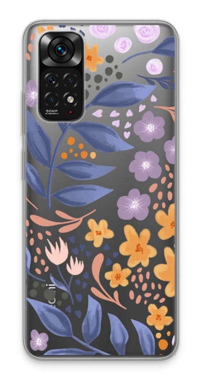 Case Company® - Hoesje geschikt voor Xiaomi Redmi Note 11 hoesje - Flowers with blue leaves - Soft Cover Telefoonhoesje - Bescherming aan alle Kanten en Schermrand
