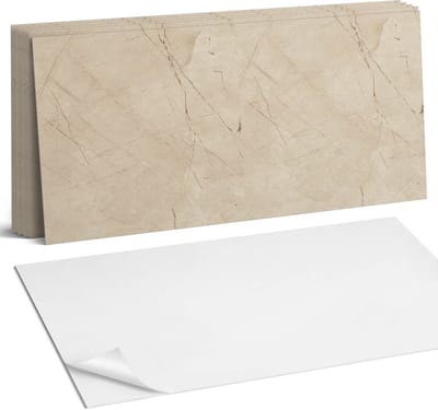 Coloray Plaktegels - Elegant marmerpatroon Wandtegel Zelfklevend - 60 cm x 30 cm - Beige Plaktegels - 6 stuks - Rechthoek PVC Tegels - Plaktegels Keuken - Zelfklevende Vloertegels Badkamer - Vinyl Tegels Zelfklevend - Zelfklevende Wandtegels