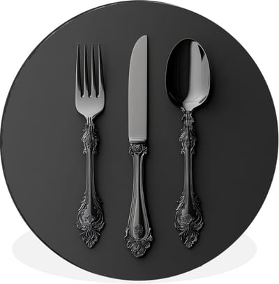 WallCircle - Wandcirkel - Muurcirkel - Bestek - Zwart - Aluminium - Dibond - 30x30 cm - Binnen en Buiten