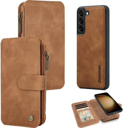 Casemania Hoesje Geschikt voor Samsung Galaxy S25 - Sienna Brown - 2 in 1 Magnetic Book Case met Rits