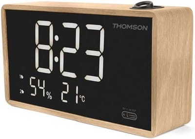 Wekkerradio met projector - Digitale wekker - Tijd projecteren - Dubbel alarm temperatuur - 155 cm breed - Hout en zwart