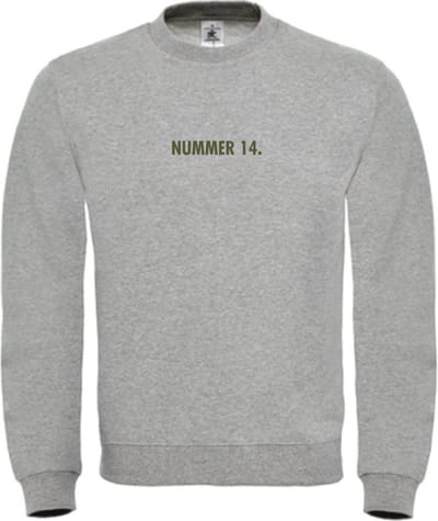 Sweater Grijs L - nummer 14 - olijfgroen - soBAD. | Sweater unisex | Sweater man | Sweater dames | Voetbalheld | Voetbal | Legende