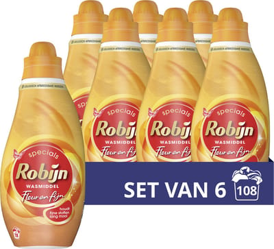 Robijn - Vloeibaar Wasmiddel -Fleur & Fijn - 6 flessen - 108 Wasbeurten - Voordeelverpakking