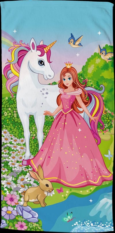 Good Morning Kinderstrandlaken "eenhoorn en prinses" - Multi - (75x150 cm) - Microfiber