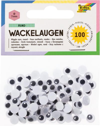 plakogen Folia met bewegende pupillen rond 7mm zak a 100    stuks