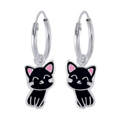 Zilveren kinderoorbellen - Katten hanger - Hypoallergeen