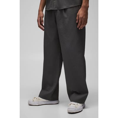 Straight Fit Technische Geplooide Half-Vaste Tailleband Broek | Charcoal | Size XS