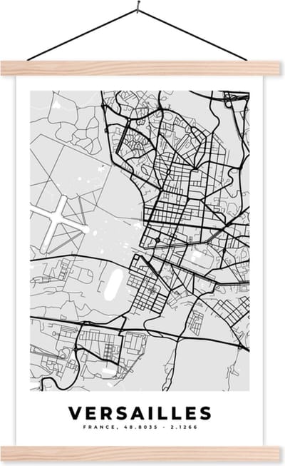 Posterhanger incl. Poster 40x60 cm - Schoolplaat - Stadskaart - Frankrijk - Kaart - Versailles - Plattegrond - Textielposter - Blanke latten - Stadskaart
