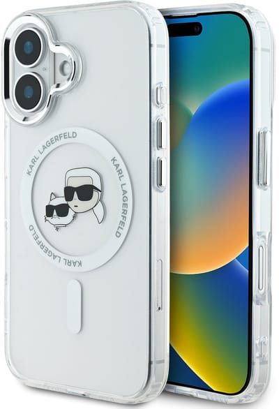 Karl Lagerfeld-iPhone 16-Backcover hoesje-Karl Head-Magsafe-metal-Wit