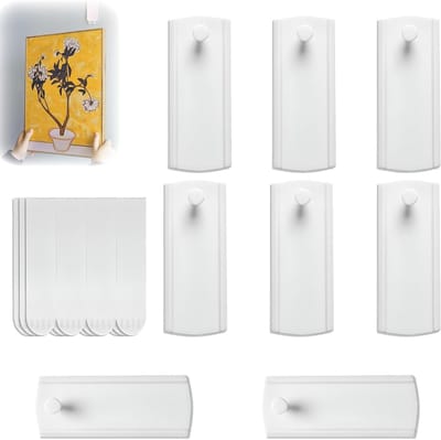 Set van 8 zelfklevende punaises voor het ophangen van foto's, fotolijsten en spiegels, inclusief 12 extra kleefstrips, eenvoudig te verwijderen en zonder perforatie te gebruiken