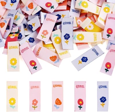 100 Stuks Geweven Kledinglabels met Bloemenpatroon voor Handgemaakt Naaiwerk, Breien en Kostuumdecoratie