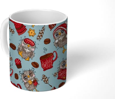 Mok - Koffiemok - Patronen - Uil - Ontbijt - Mokken - 350 ML - Beker - Koffiemokken - Theemok