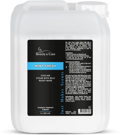 Beauty&Care® Munt Fris stoombadmelk ready made - 5 liter - natuurlijk Eucalyptus olie, Pepermunt olie en Menthol Kristallen - verzachtende werking bij verkoudheid - 5 liter stoombadmelk readymade kan nog met 5 liter water verdund worden