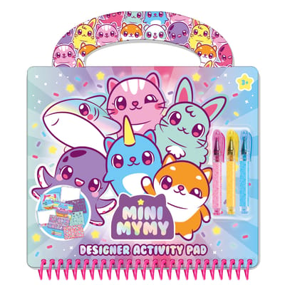 Totum Mini MyMy kawaii dieren designer vakantie doeboek, tekenen schrijven en stickeren incl. 3 gelpennen en sjablonen, 25-delige set, creatief speelgoed jongens en meisjes vanaf 3 jaar