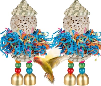 Vogel Speelgoed - Foerageer Speeltjes - Kooi Verrijking - Natuurlijke Materialen - 20cm Hoog - Natuurlijk
