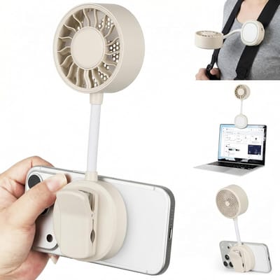 Ventilator - Mini ventilator - Handventilator - 5-in-1 Magnetische Handventilator met Kinderwagenclip, 1800mAh Draagbare Tafelventilator, 360° Flexibele Zwanenhals, Borstelloze Motor, 3 Snelheden, USB-C Oplaadbaar voor（gebroken wit）