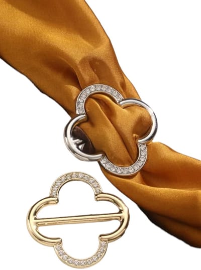 Set spelden sjaal klaver Goud Zilverkleurig- 2 stuks Sjaalklemmen Kristal- Sjaal Klem - Ring - Rond Met Parel - 42x42mm| Cadeau voor vrouwen| Moederdag cadeau| Valentijnsdag cadeau