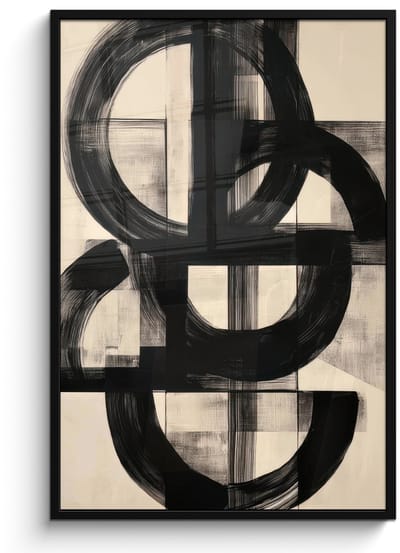 Poster in lijst - Fotolijst 80x120 cm - Posters - Cirkels - Lijnen - Vormen - Zwart - Posterlijst zwart - Decoratie - Wanddecoratie woonkamer - Muurdecoratie slaapkamer