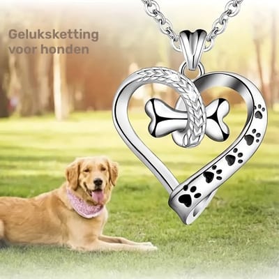 Sjika - Honden Ketting Dames – Hart Ketting met Pootjes & Bot – Zilveren Huisdier Ketting – Cadeau voor Hondenliefhebber - Cadeau voor haar