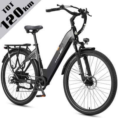 Elektrische Fiets TTGO C3 - 36V 18AH Accu - Actieradius Tot 120 Km - 28×2.0 Inch Wielen - Aluminium Lage Instapframe - Shimano 7 Versnellingen - Mechanische Schijfremmen - LCD Display - Elektrische Stadsfiets - Zwart