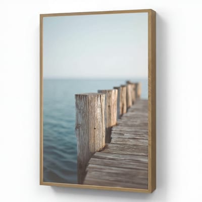 Wandlamp 70x100 cm - Oplaadbaar - Houten steiger - Helderblauwe lucht - Wandlampen binnen woonkamer - Slaapkamer lamp - Decoratieve nachtlamp - Vloerlamp draadloos