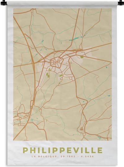 Wandkleed - Wanddoek - Stadskaart - Plattegrond - Philippeville - Vintage - Kaart - 120x180 cm - Wandtapijt