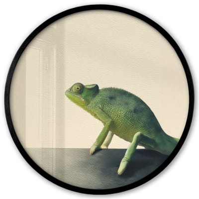 Poster in lijst Rond - Fotolijst 40x40 cm - Posters - Kameleon - Groen - Minimalistisch - Ronde posterlijst zwart - Decoratie - Wanddecoratie woonkamer - Muurdecoratie slaapkamer