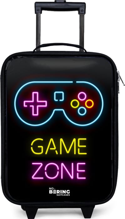 NoBoringSuitcases.com® - Kinderkoffer jongen - Kindertrolley meisje - Qoute met neonkleuren - Koffer kind lichtgewicht - Reiskoffer trolley voor kinderen - Koffertje met lichtgevende wieltjes - Rolkoffer zwart