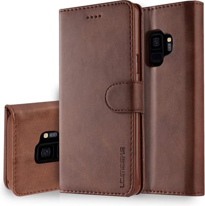 LC.IMEEKE Luxe Book Case - Geschikt voor Samsung Galaxy S9 Hoesje - Donkerbruin