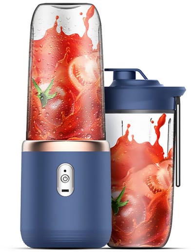 Draagbare Blender - Persoonlijke Blender USB Oplaadbaar - Mini Blender voor Shakes en Smoothies - 400ML Draagbare Fruit- en Groentesapkop met 6 Messen en Reislid - Handheld Blender voor Reis, Gym en Keuken