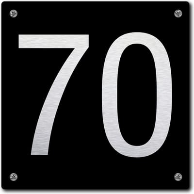 Huisnummerbord - huisnummer 70 - zwart - 12 x 12 cm - rvs look - schroeven - naambordje - nummerbord  - voordeur