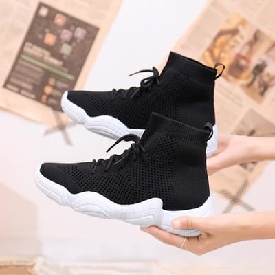 Mesh Sneakers Gevulkaniseerde Schoenen Vetersluiting Effen Platte Platform Gebreide Lente Zomer Sleehak Schoenen Voor Dames Platte Schoenen Casual Loafers 39