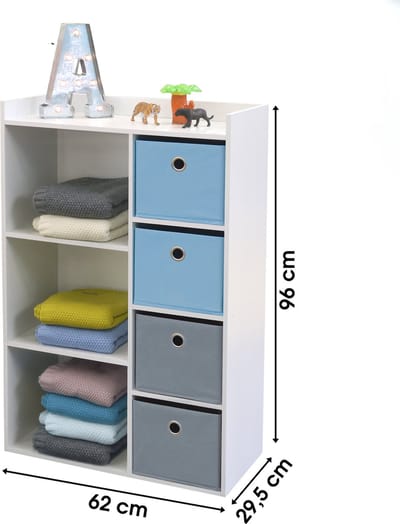 JUDY WILD "HAPPY" Kast met 3 vakken en 4 lades – Blauw en grijs – 62x29xH96 cm