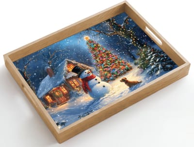 Dienblad hout 50x35 cm - Schootdienblad - Kerstwonder - Winteravond - Kleurrijk - Borrelplank rechthoek - Plateau dienbladen