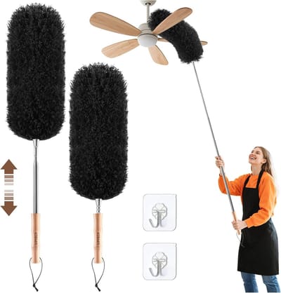 Stofwisser Set - Verstelbare Duster - Hoge Oppervlakken Reinigen - Buigbare Microvezelkop - Tot 140 cm - Zwart