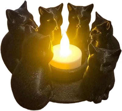 Kandelaar Zwarte Kat - Theelichthouder Decoratief - Sfeerverlichting Creëren - Uniek Kattenontwerp - 128 cm Lengte - Zwart