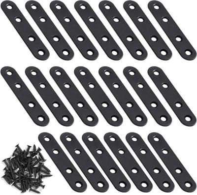 Stevige metalen hoekbeugel met schroeven voor hout, meubels en kasten - 80 x 17 mm, zwart, set van 20