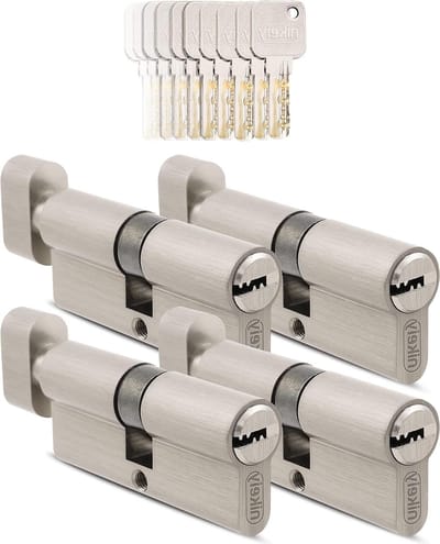 Gelijksluitende knopcilinders - Deurslot cilinders set - Deuren beveiligen - Nood- en gevarenfunctie - 60 mm - Mat vernikkeld