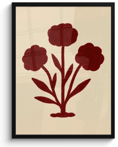 Poster in lijst - Fotolijst 50x70 cm - Posters - Bloemen - Bladeren - Rood - Minimalistisch - Posterlijst zwart - Decoratie - Wanddecoratie woonkamer - Muurdecoratie slaapkamer