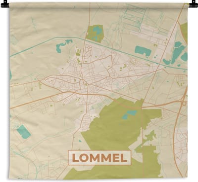 Wandkleed - Wanddoek - Plattegrond - Stadskaart - Vintage - Lommel - Kaart - 180x180 cm - Wandtapijt