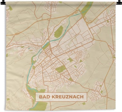 Wandkleed - Wanddoek - Plattegrond - Kaart - Bad Kreuznach - Vintage - Stadskaart - 180x180 cm - Wandtapijt