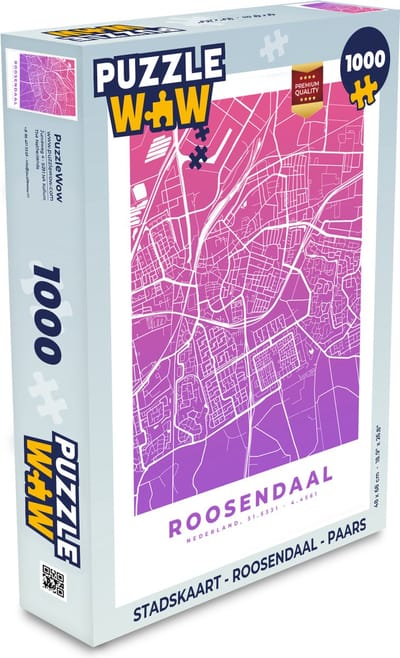 Puzzel Stadskaart - Roosendaal - Paars - Legpuzzel - Puzzel 1000 stukjes volwassenen - Plattegrond
