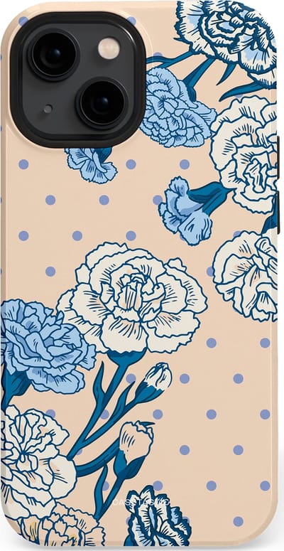 Casetastic hoesje geschikt voor Apple iPhone 13 mini - MagSafe - Dubbellaagse bescherming - Anjer elegantie - Fashion Case - Zand Zilver Lichtblauw