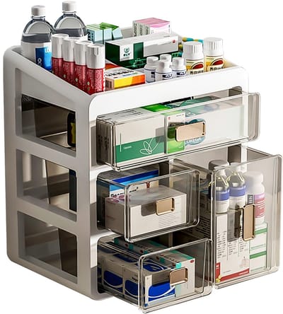 Cosensi - 4-Tier Medicine Cabinet Organizer - Opbergdoos - Duurzaam - Plastic - Medicijnen Organizer - Geschikt voor Thuis en Kantoor - 4 Laden