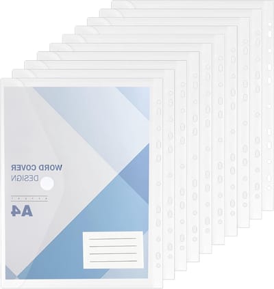 Set van 10 Transparante A4 Plastic Mappen - Waterdichte Documentenfolders met Klittenbandsluiting voor School, Kantoor en Thuisgebruik